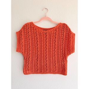 Zara Crochet Short Dolman Sleeve Crop Top in Bright Orange size Medium